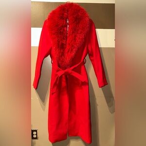 ‼️SALE‼️ Elegant belted Faux Fur Collar Coat